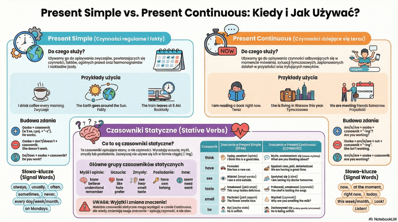 Present Simple vs Present Continuous – absolutna podstawa matury z języka angielskiego